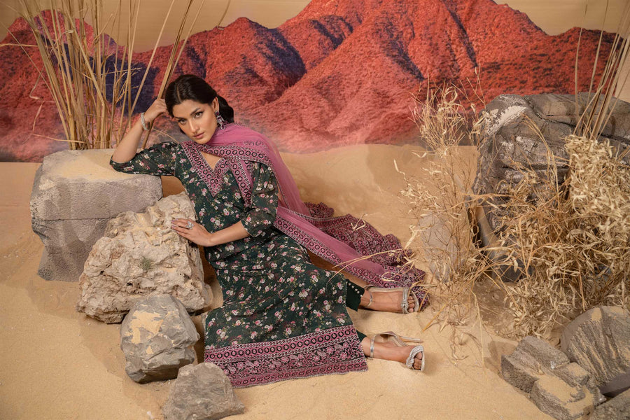 Hemstitch Afsana Vol-02 Embroidered Georgette Chiffon Stitched 3Pc Suit - SAIBA