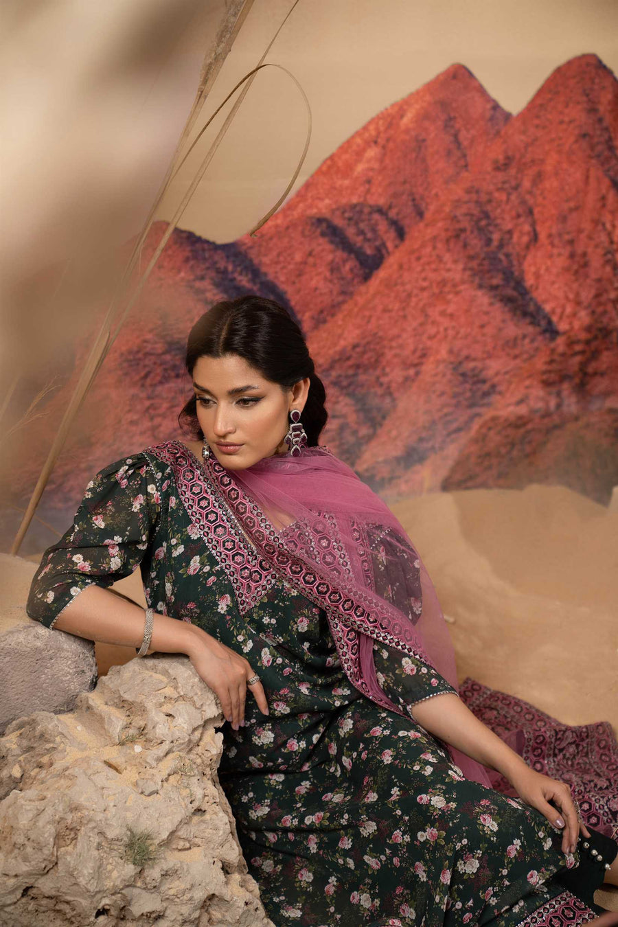 Hemstitch Afsana Vol-02 Embroidered Georgette Chiffon Stitched 3Pc Suit - SAIBA