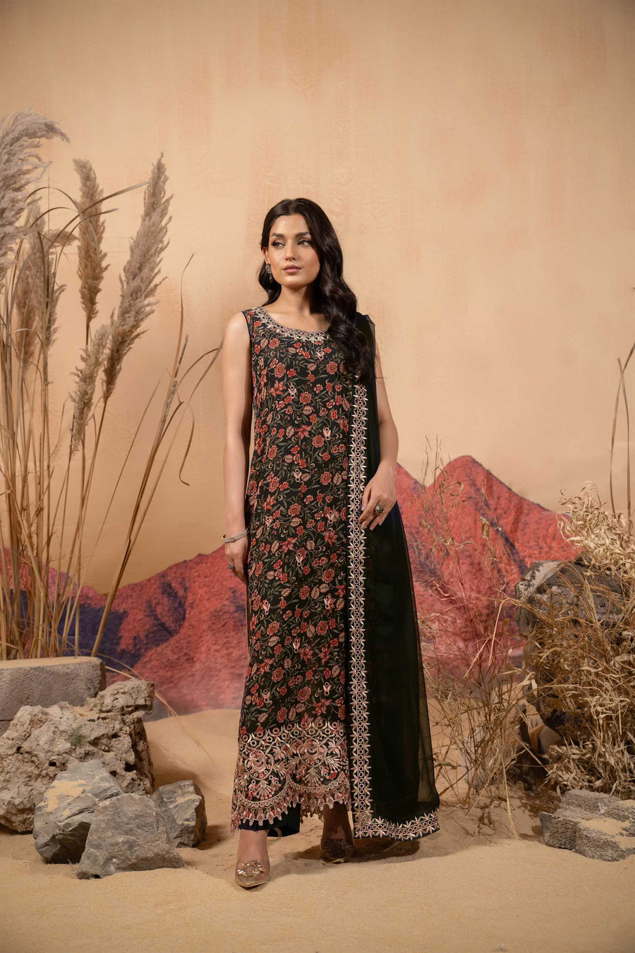 Hemstitch Afsana Vol-02 Embroidered Georgette Chiffon Stitched 3Pc Suit - ZAURA