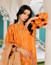HemStitch Arzu Embroidered Luxury Lawn Unstitched 3Pc Suit HA-01 Marigold
