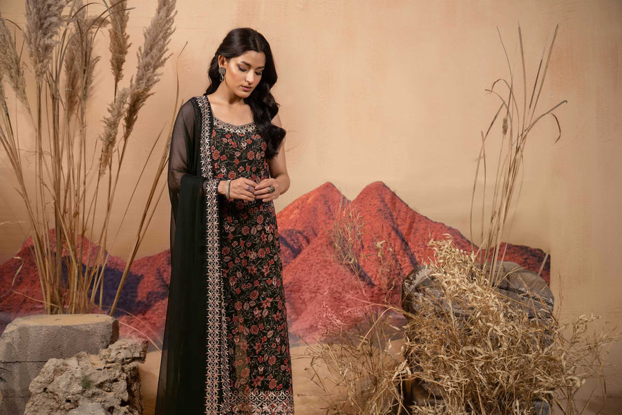 Hemstitch Afsana Vol-02 Embroidered Georgette Chiffon Stitched 3Pc Suit - ZAURA