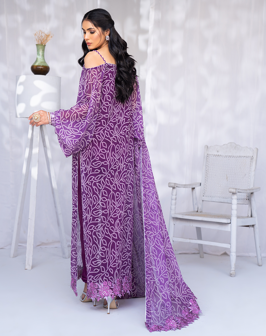 Hemstitch Afsana Embroidered Georgette Chiffon Suit - Crimson (B)