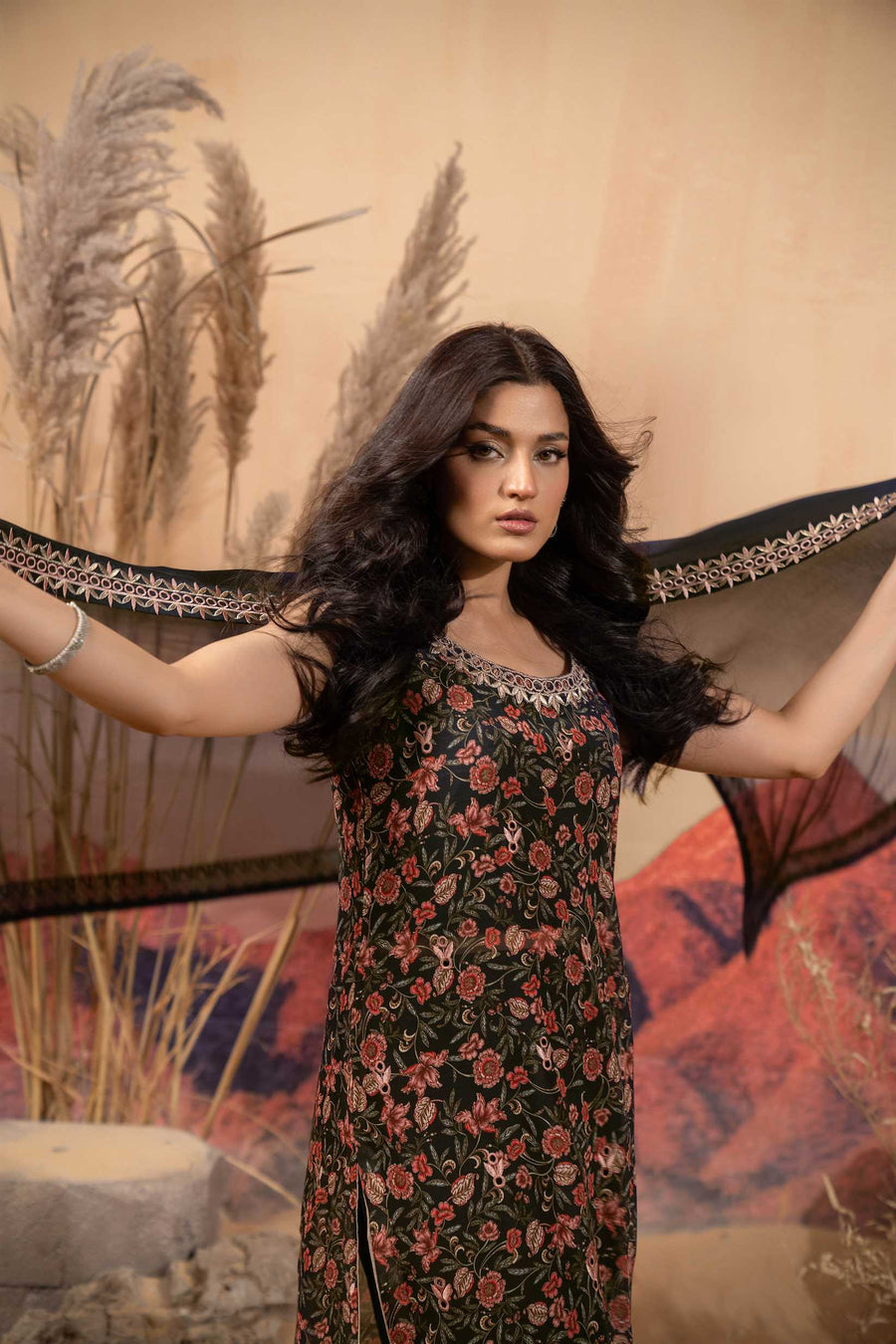 Hemstitch Afsana Vol-02 Embroidered Georgette Chiffon Stitched 3Pc Suit - ZAURA