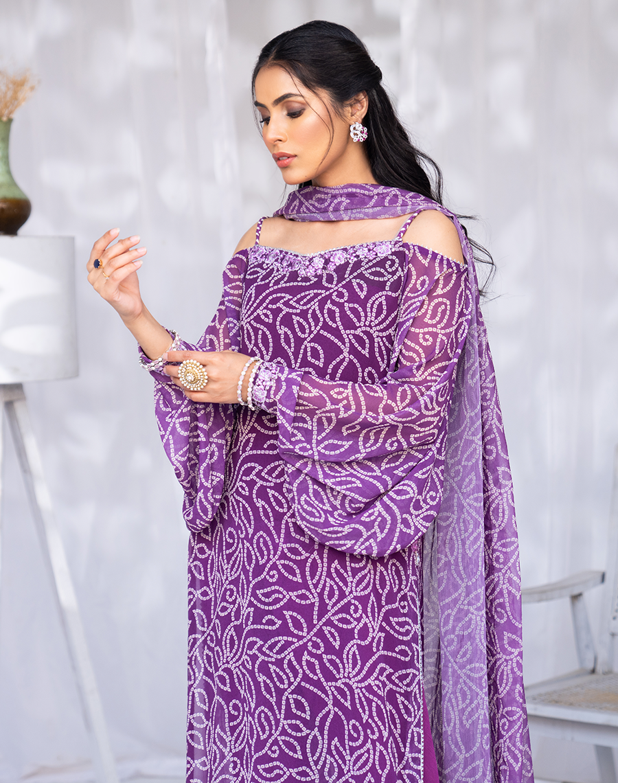 Hemstitch Afsana Embroidered Georgette Chiffon Suit - Crimson (B)