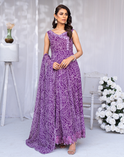 Hemstitch Afsana Embroidered Chiffon Angrakha Pishwas - Crimson (A)