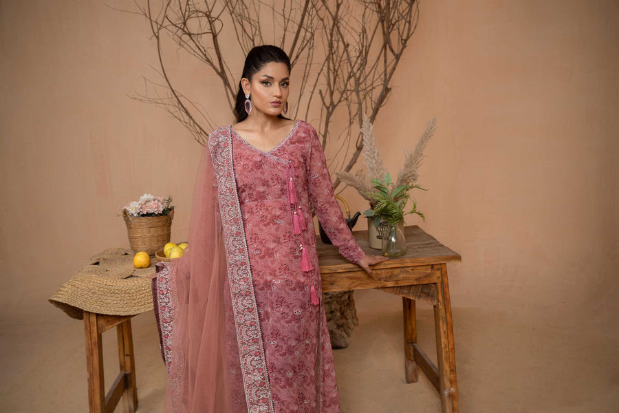Hemstitch Afsana Vol-02 Embroidered Georgette Chiffon Stitched 3Pc Suit - EYANA
