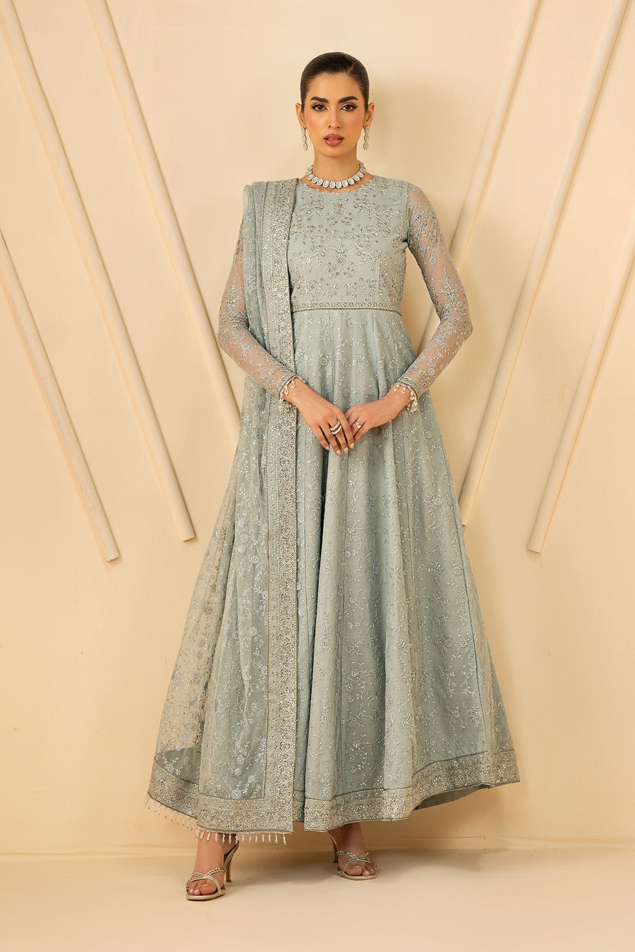 Zarif Riwayat Embroidered Luxury Net Unstitched 3Pc Suit - MINTARA