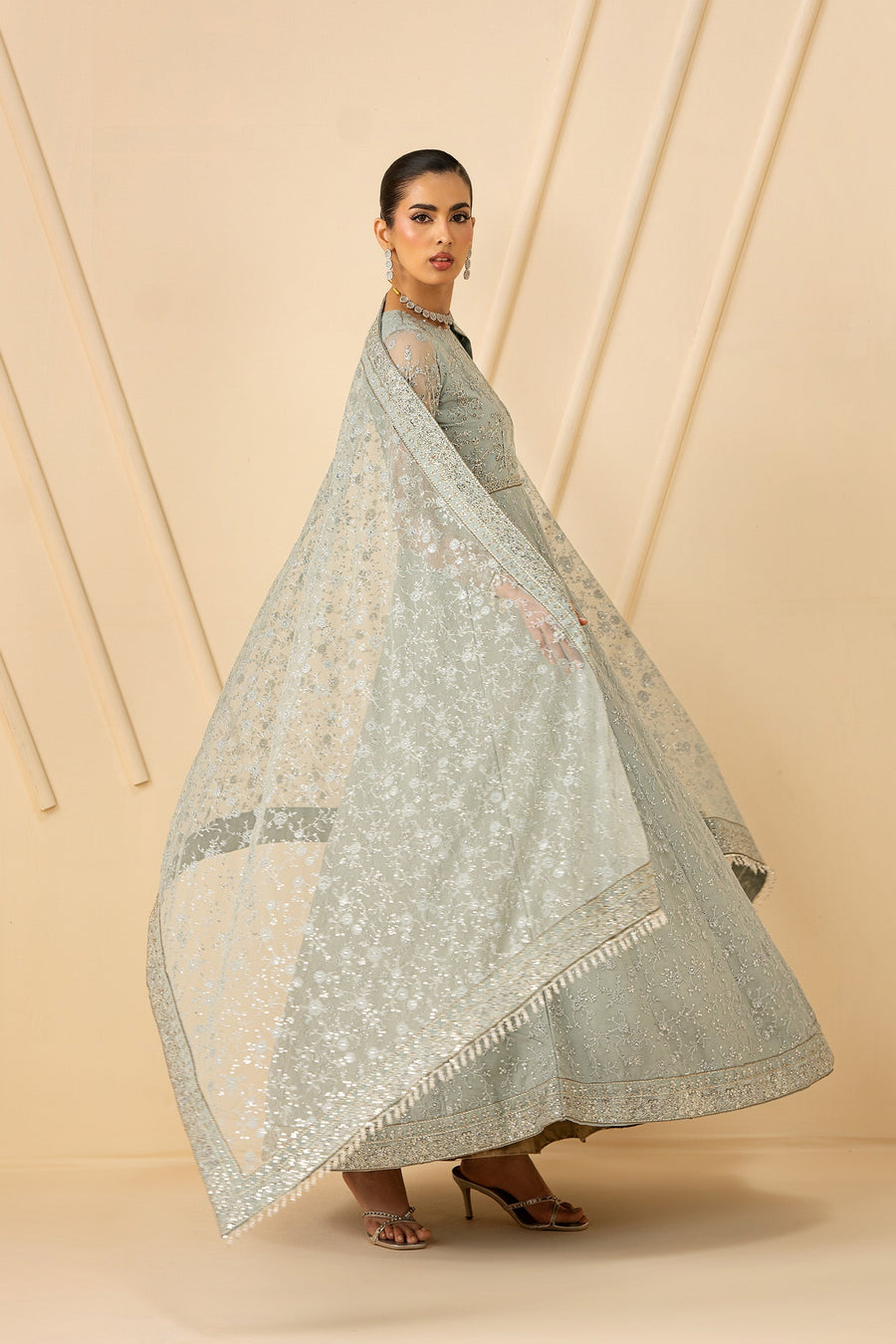 Zarif Riwayat Embroidered Luxury Net Unstitched 3Pc Suit - MINTARA