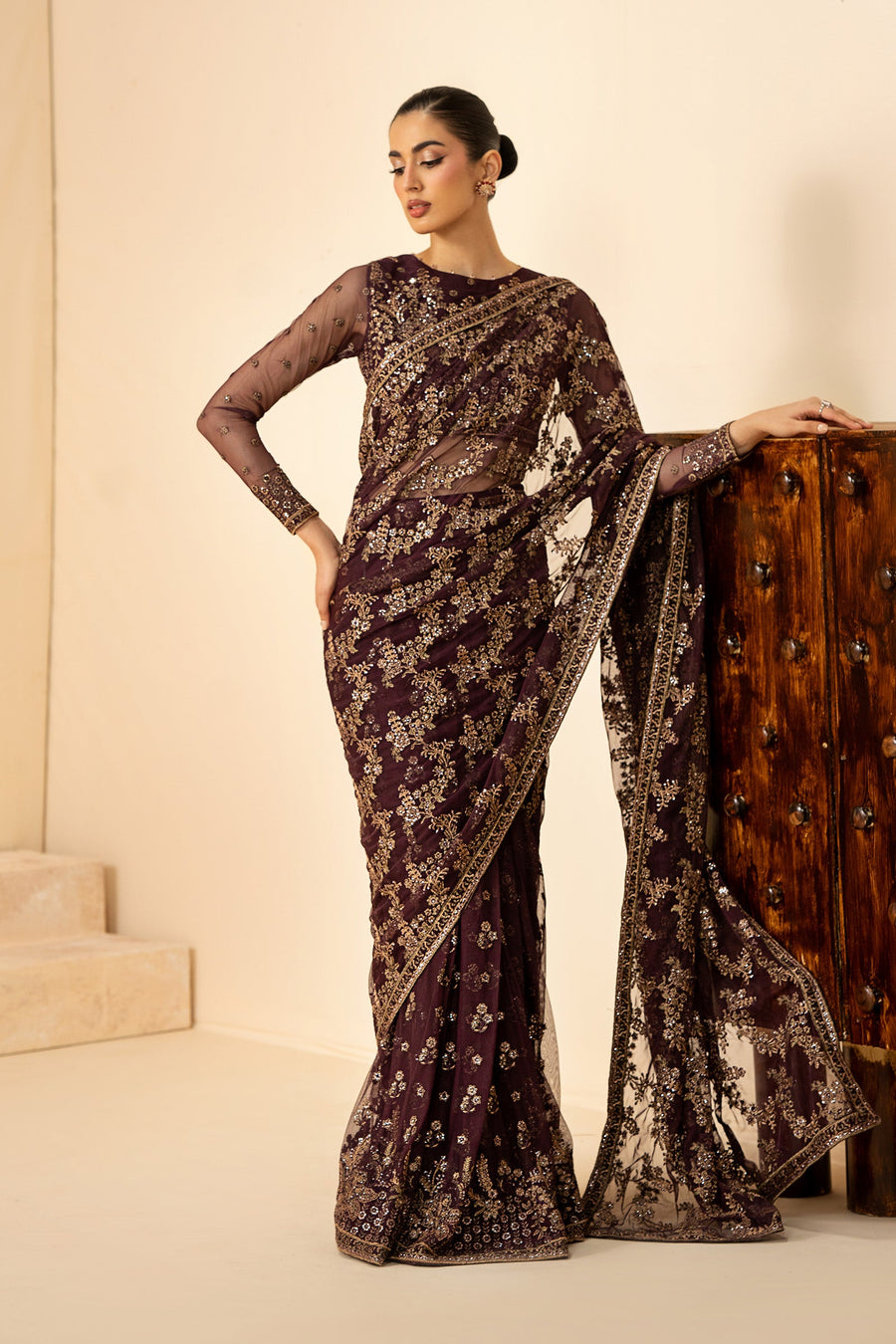 Zarif Riwayat Embroidered Luxury Net Unstitched 3Pc Suit - BAZM