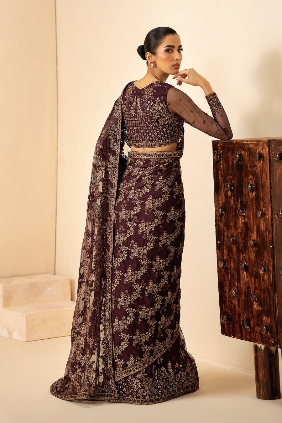 Zarif Riwayat Embroidered Luxury Net Unstitched 3Pc Suit - BAZM