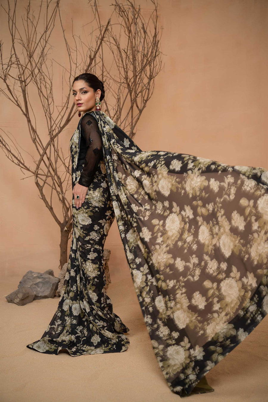 Hemstitch Afsana Vol-02 Embroidered Georgette Chiffon Stitched Saree - AMELIA