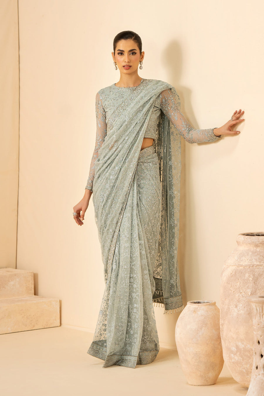 Zarif Riwayat Embroidered Luxury Net Unstitched 3Pc Suit - MINTARA