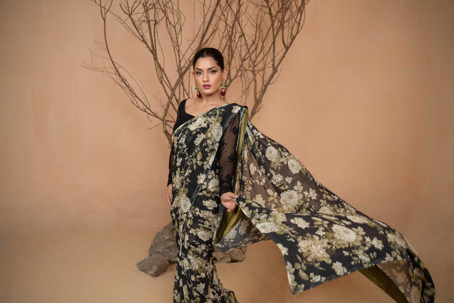 Hemstitch Afsana Vol-02 Embroidered Georgette Chiffon Stitched Saree - AMELIA