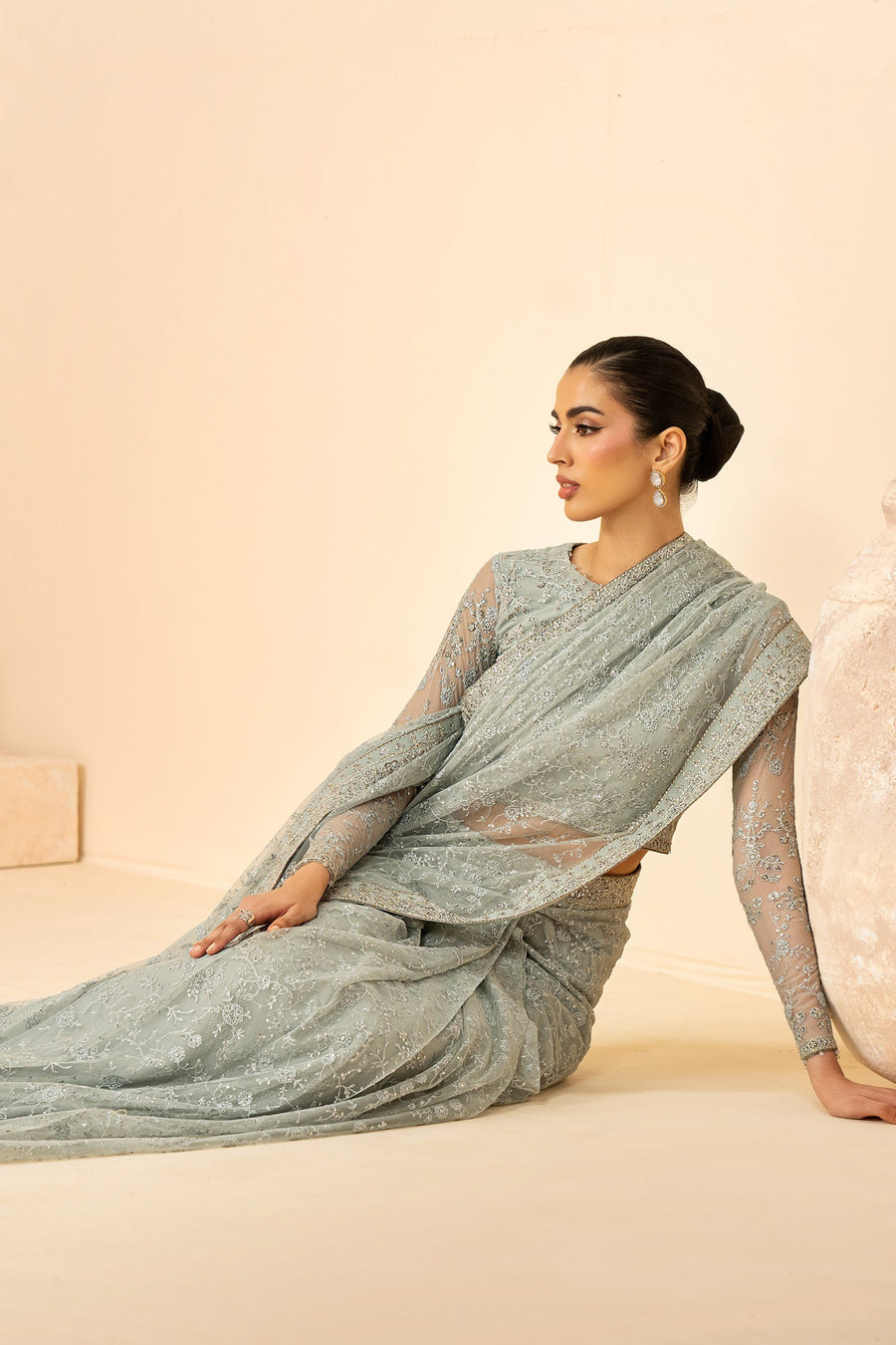 Zarif Riwayat Embroidered Luxury Net Unstitched 3Pc Suit - MINTARA