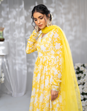 Hemstitch Afsana Embroidered Chiffon Pishwas - Snow Charm (A)