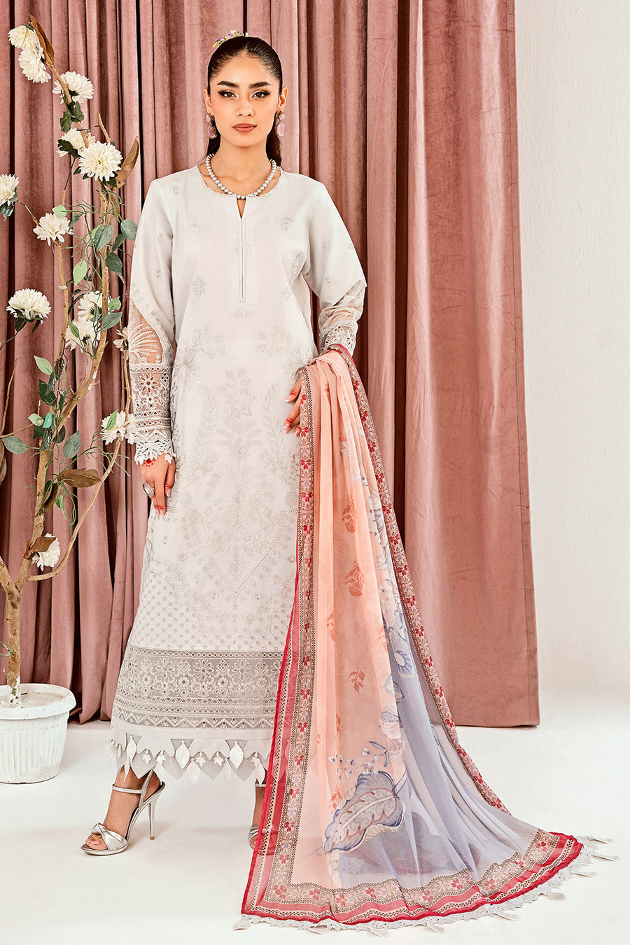 Neeshay Zoella Embroidered Luxury Lawn Unstitched 3Pc Suit - Luca