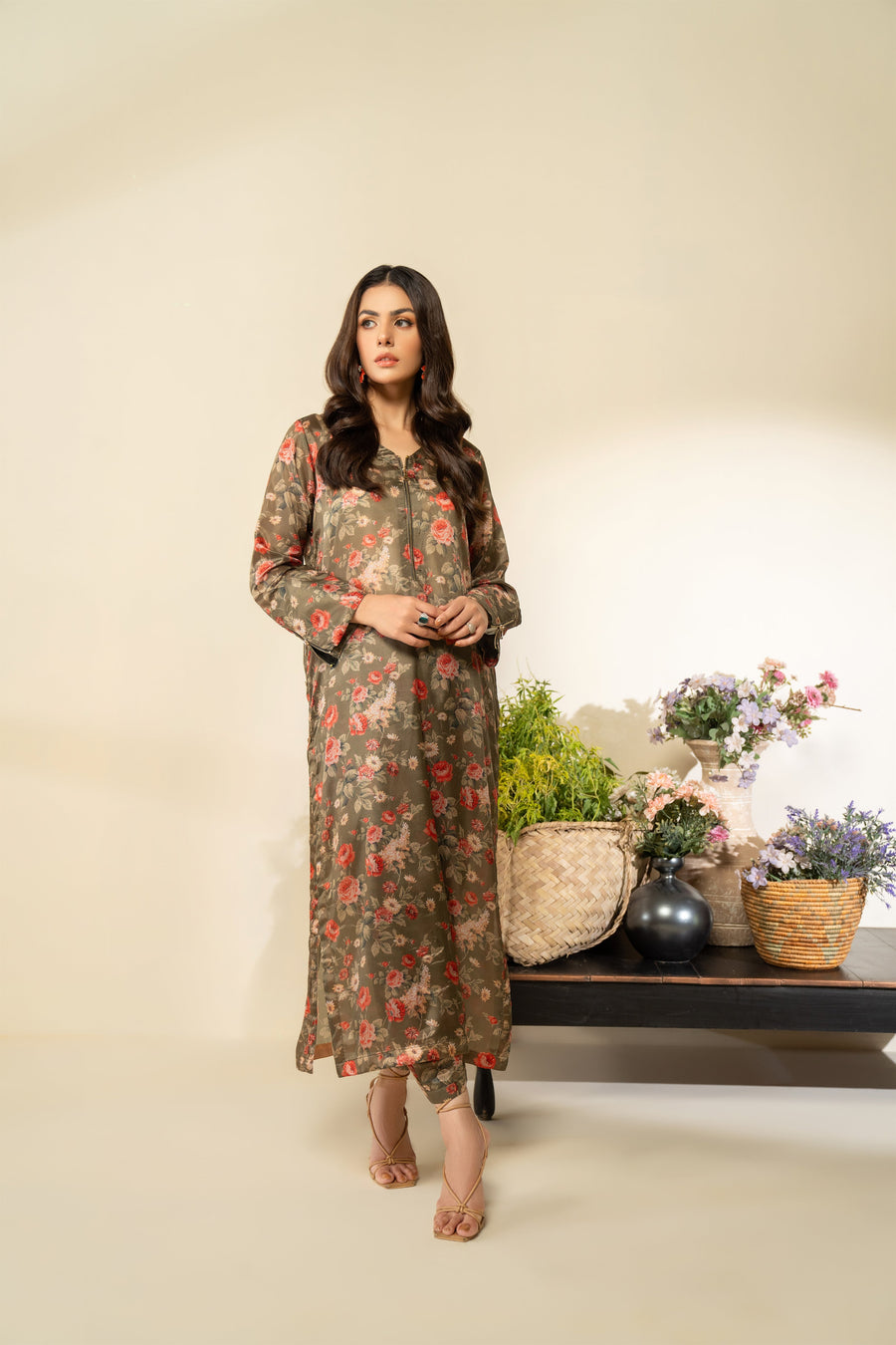 Hemstitch Printed Pret Silk Fabric 2 Piece Suit PPS-003 Hazel