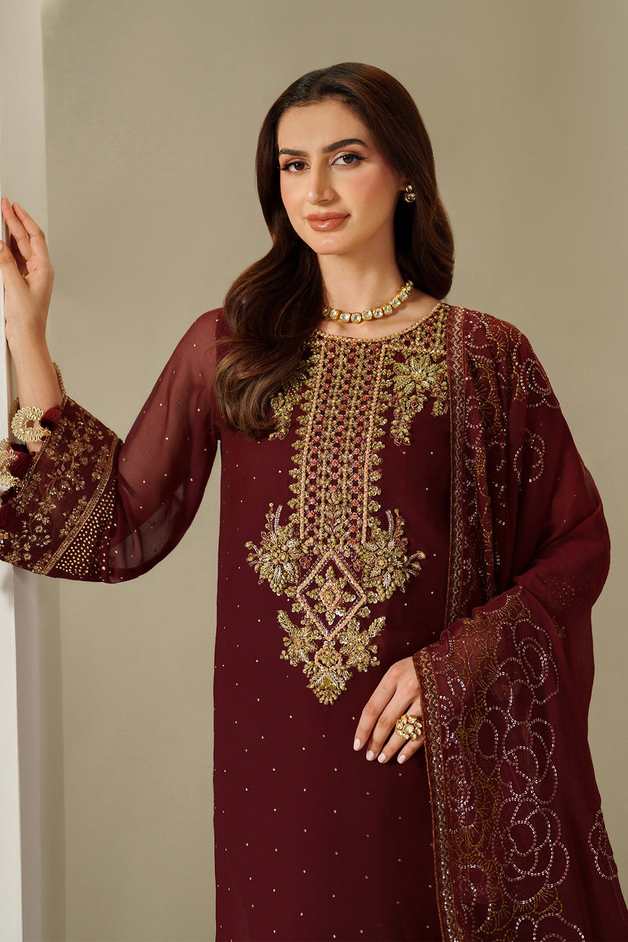 Alizeh Reena Embroidered Chiffon Unstitched 3Pc Suit AF-HM-4047-Kavya