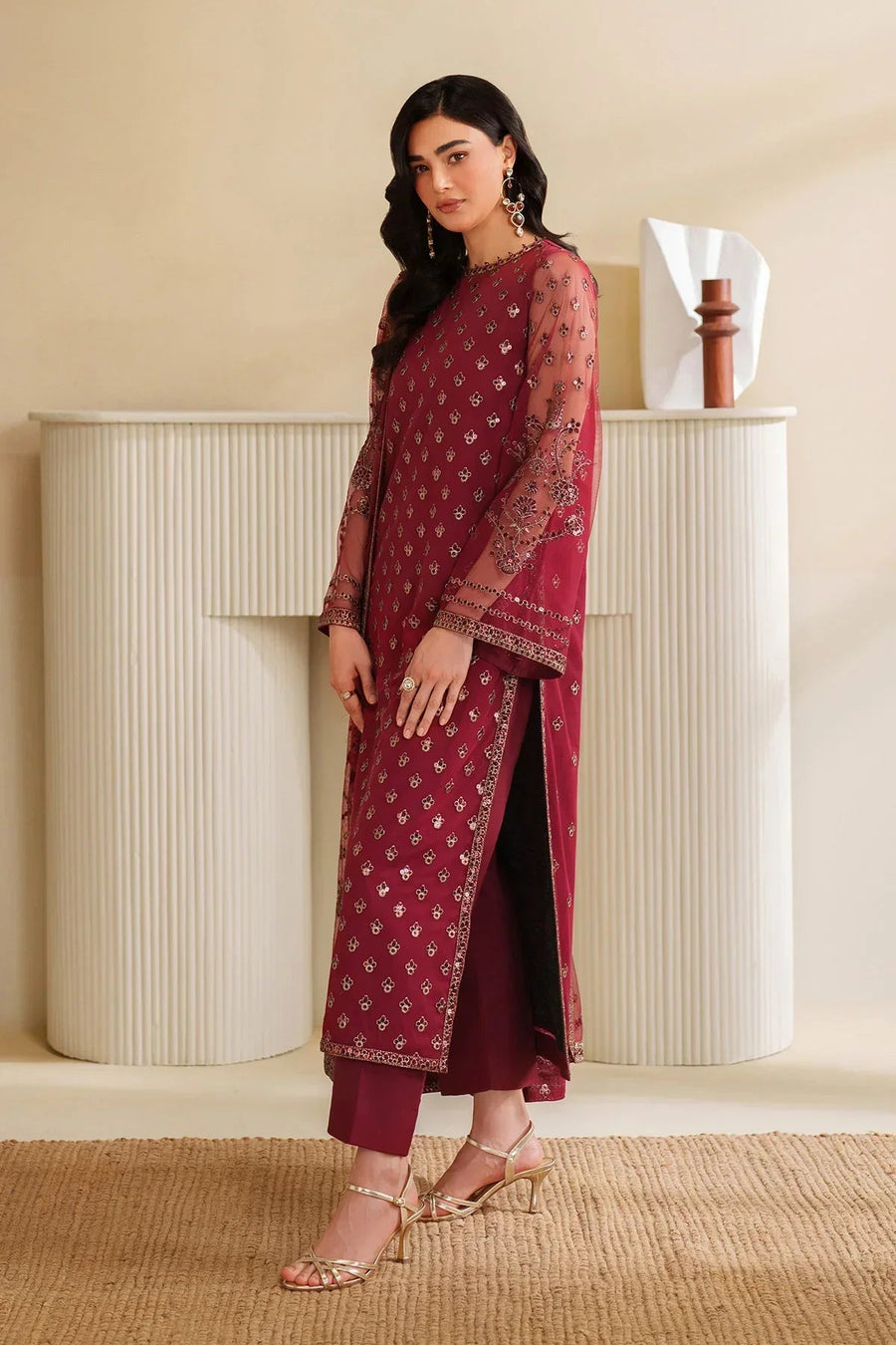 Zarif Roohi Sequins Embroidered Net Unstitched 3Pc Suit ZRF-RFE-03 Afrah