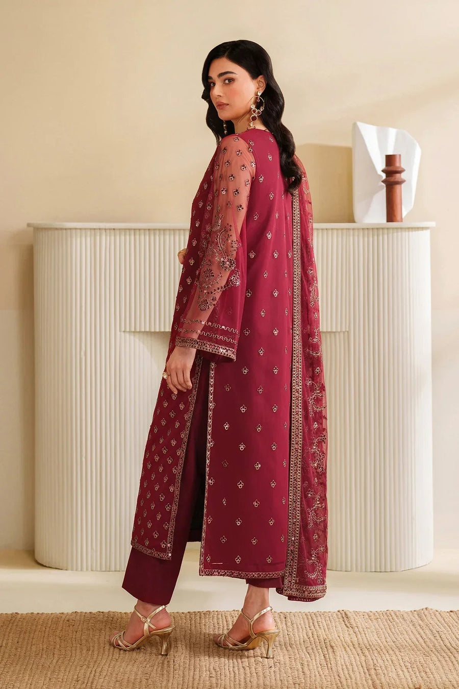 Zarif Roohi Sequins Embroidered Net Unstitched 3Pc Suit ZRF-RFE-03 Afrah