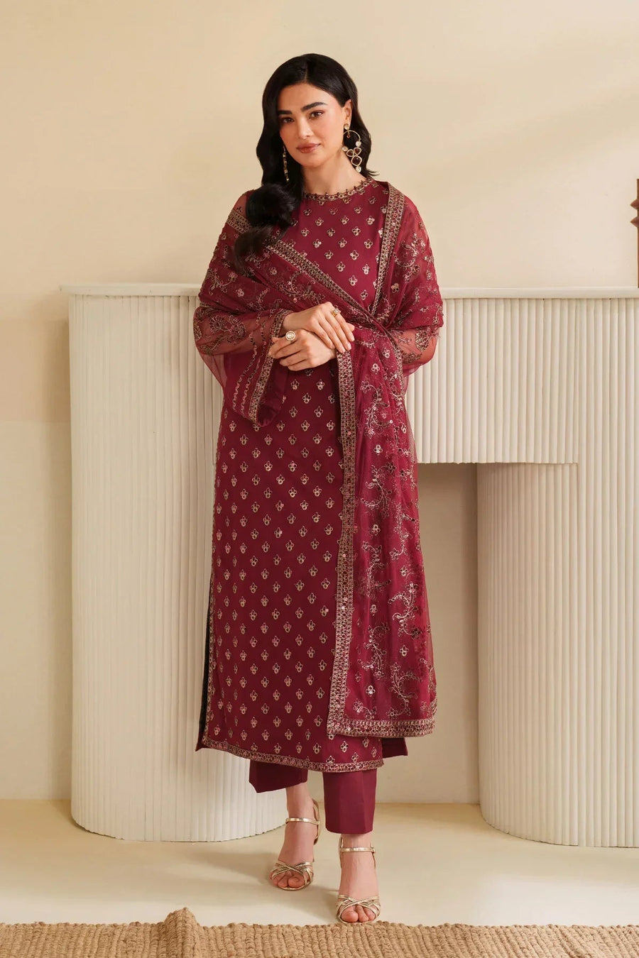 Zarif Roohi Sequins Embroidered Net Unstitched 3Pc Suit ZRF-RFE-03 Afrah