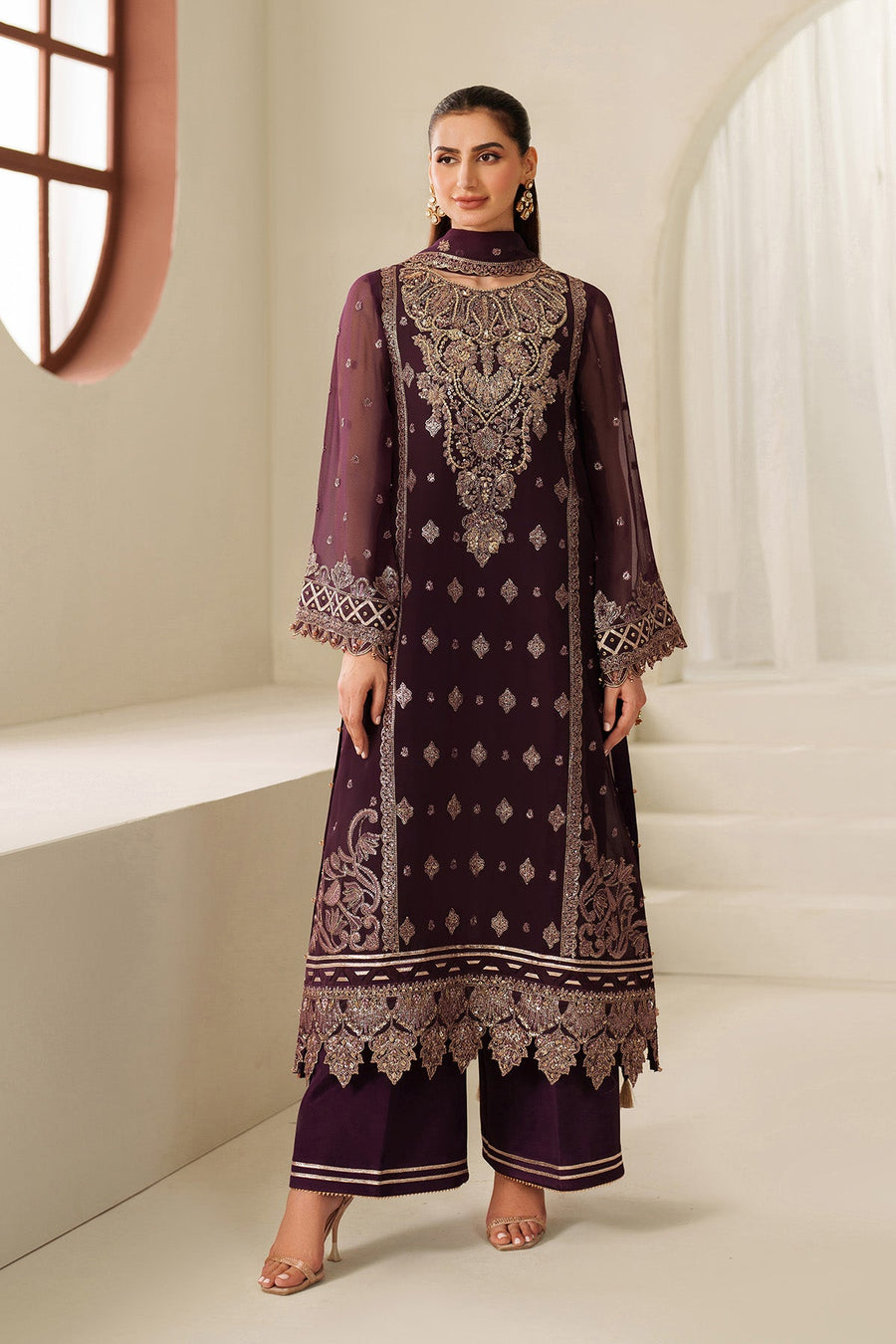 Alizeh Reena Embroidered Chiffon Unstitched 3Pc Suit AF-HM-4053-Tehwar