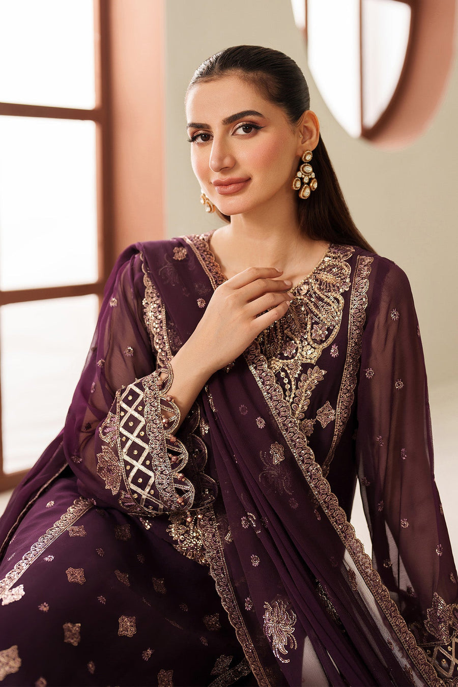 Alizeh Reena Embroidered Chiffon Unstitched 3Pc Suit AF-HM-4053-Tehwar