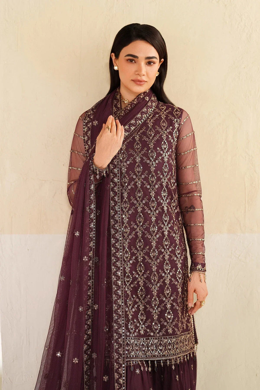 Zarif Roohi Sequins Embroidered Net Unstitched 3Pc Suit ZRF-RFE-01 Saneh