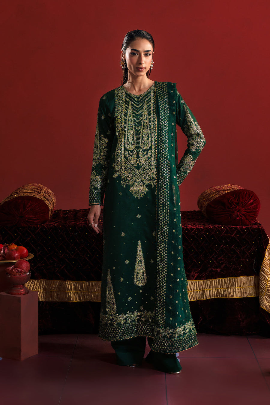 Neeshay Shagun Embroidered Raw Silk Unstitched 3Pc Suit - MEHVAR