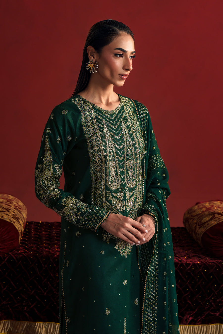 Neeshay Shagun Embroidered Raw Silk Unstitched 3Pc Suit - MEHVAR
