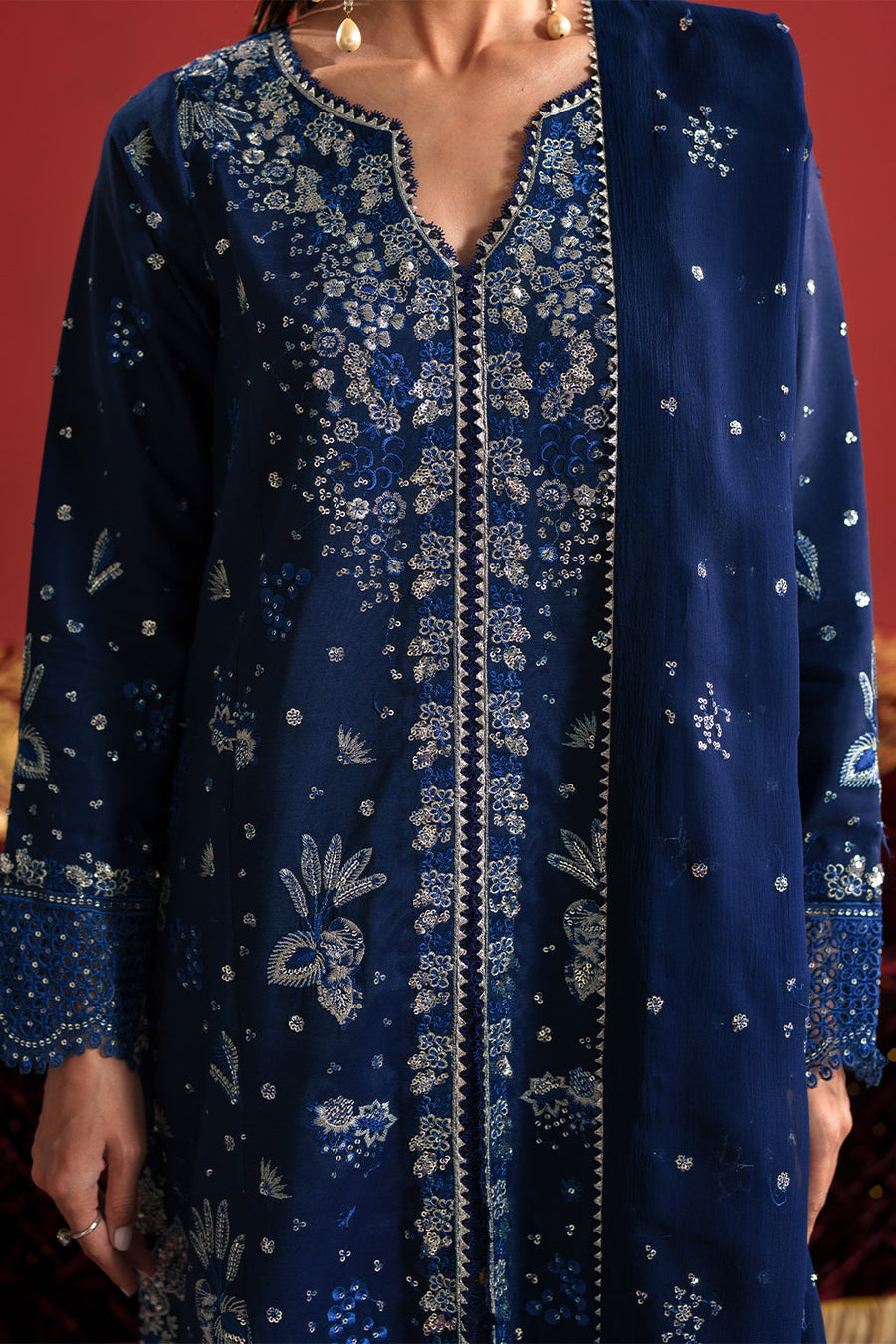 Neeshay Shagun Embroidered Raw Silk Unstitched 3Pc Suit - FALAQ
