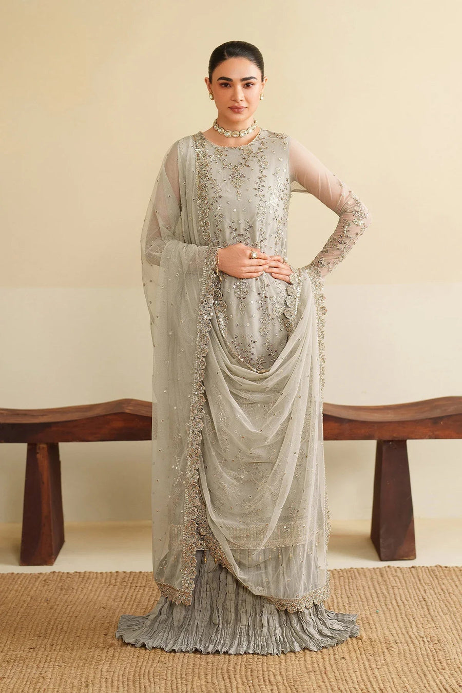 Zarif Roohi Sequins Embroidered Net Unstitched 3Pc Suit ZRF-RFE-06 Milaan