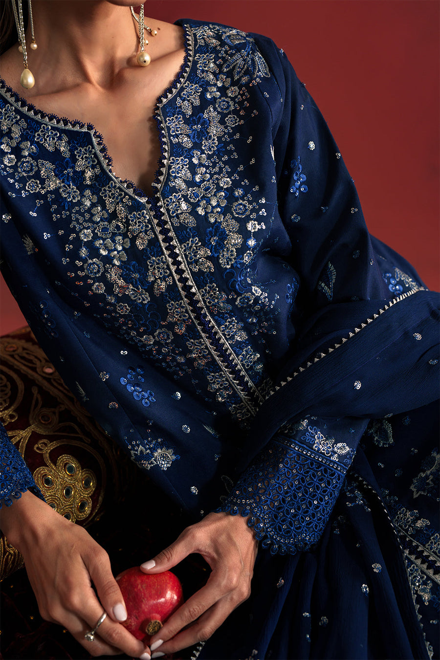 Neeshay Shagun Embroidered Raw Silk Unstitched 3Pc Suit - FALAQ