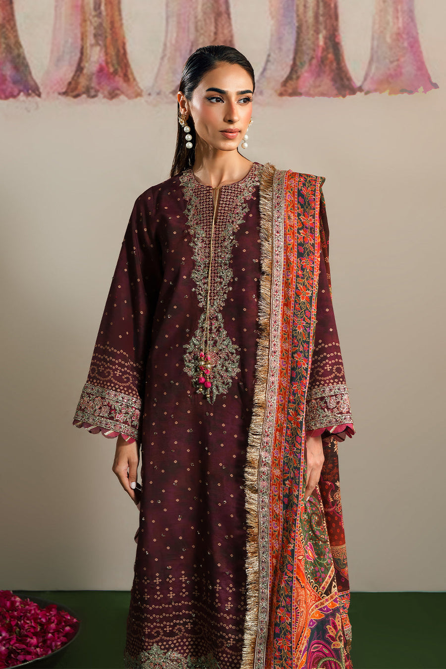 Neeshay Shagun Embroidered Raw Silk Unstitched 3Pc Suit - MAHVEEN