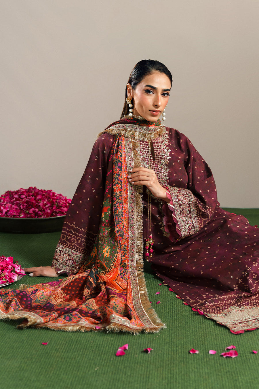 Neeshay Shagun Embroidered Raw Silk Unstitched 3Pc Suit - MAHVEEN