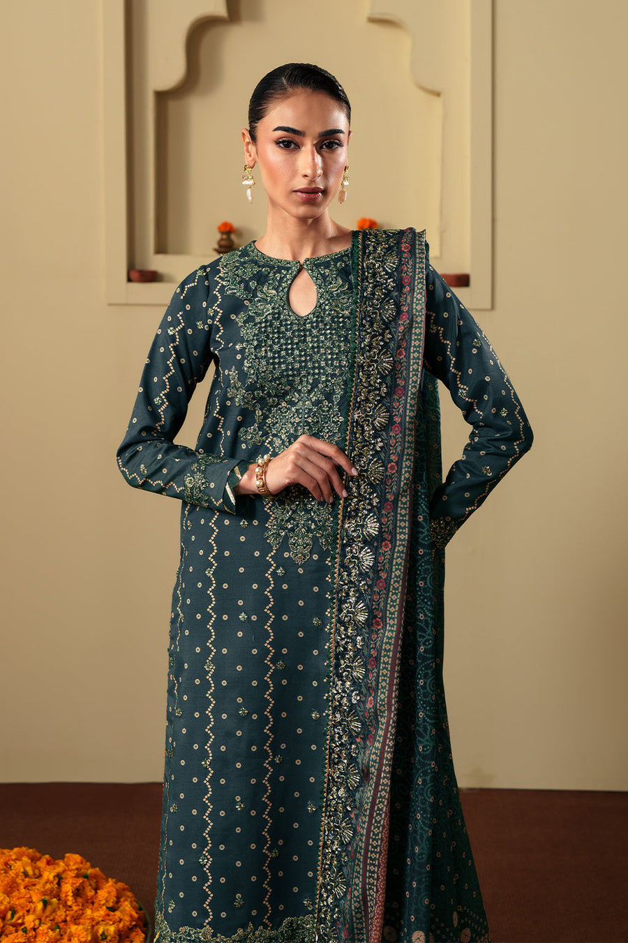 Neeshay Shagun Embroidered Raw Silk Unstitched 3Pc Suit - SAROSH