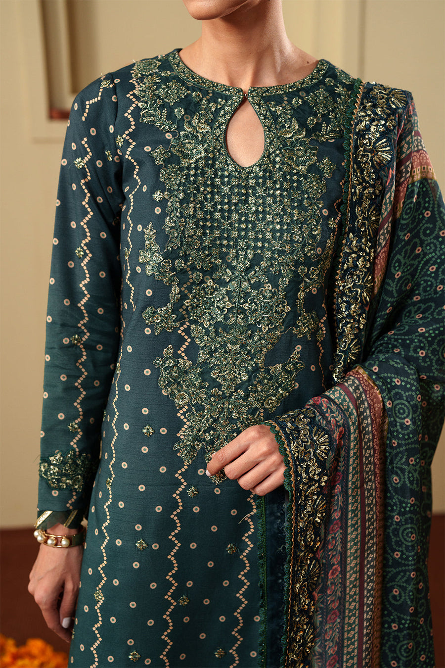 Neeshay Shagun Embroidered Raw Silk Unstitched 3Pc Suit - SAROSH