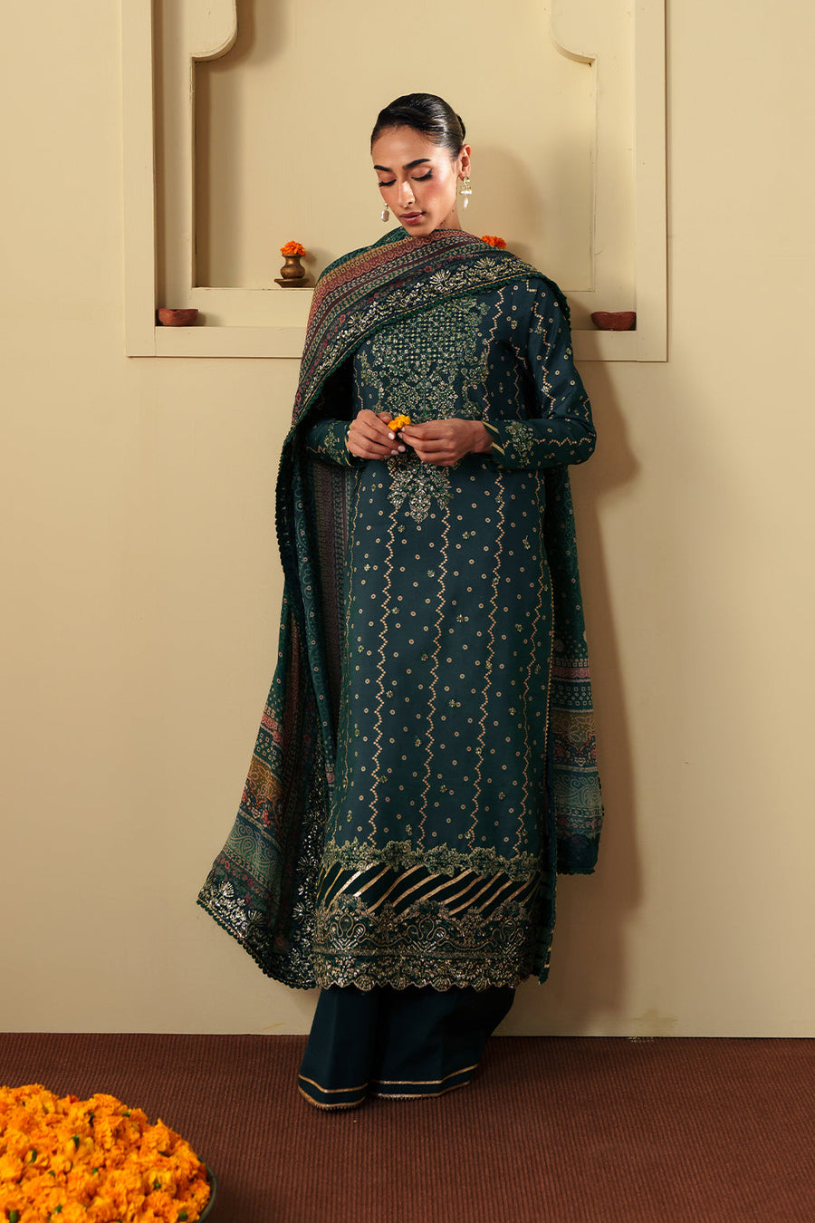 Neeshay Shagun Embroidered Raw Silk Unstitched 3Pc Suit - SAROSH
