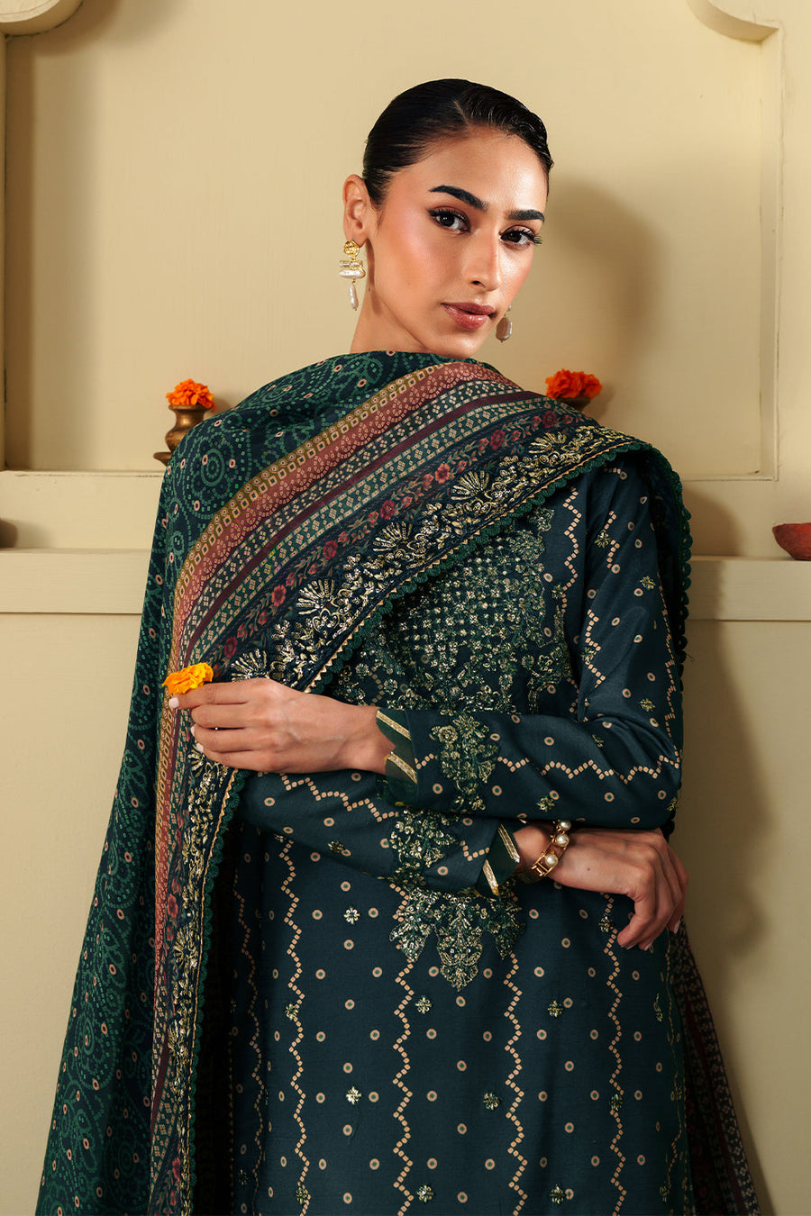 Neeshay Shagun Embroidered Raw Silk Unstitched 3Pc Suit - SAROSH