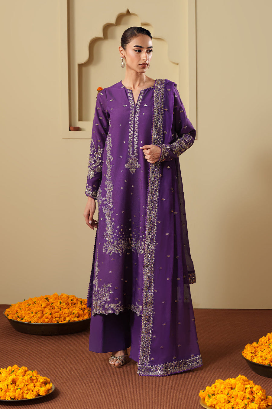 Neeshay Shagun Embroidered Raw Silk Unstitched 3Pc Suit - ZAREESHA