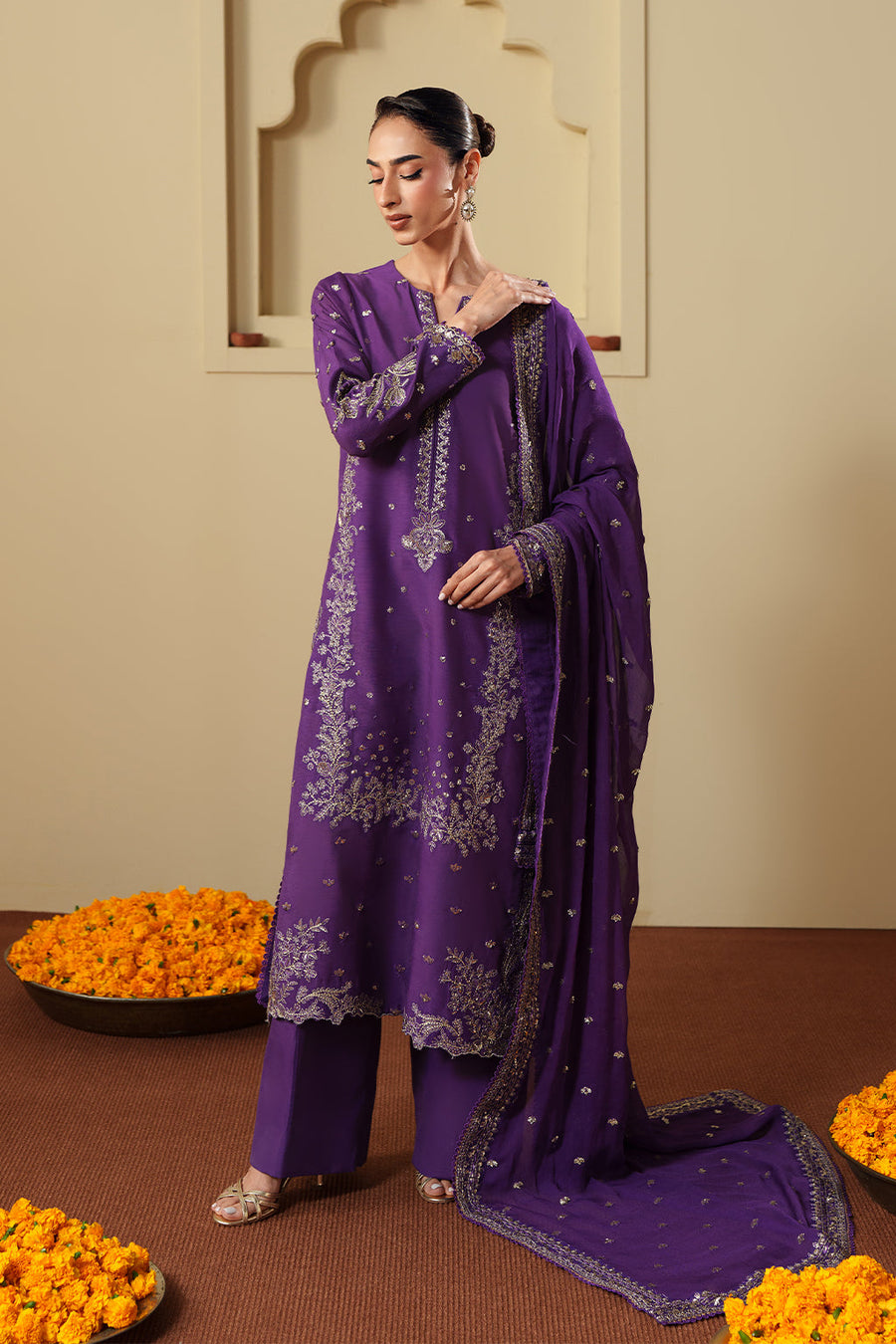 Neeshay Shagun Embroidered Raw Silk Unstitched 3Pc Suit - ZAREESHA