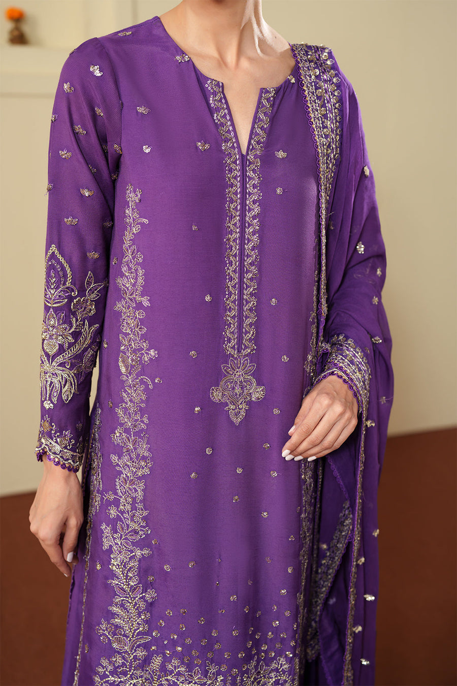 Neeshay Shagun Embroidered Raw Silk Unstitched 3Pc Suit - ZAREESHA