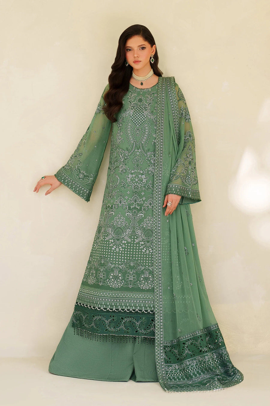 Zarif Meesa Sequins Embroidered Chiffon Unstitched 3Pc Suit - Jiroon