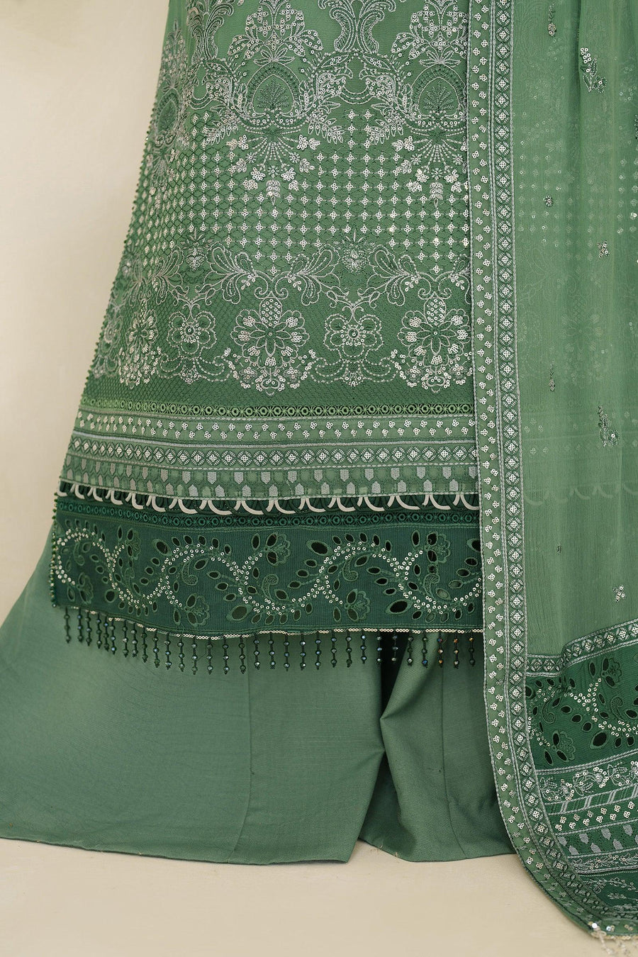 Zarif Meesa Sequins Embroidered Chiffon Unstitched 3Pc Suit - Jiroon