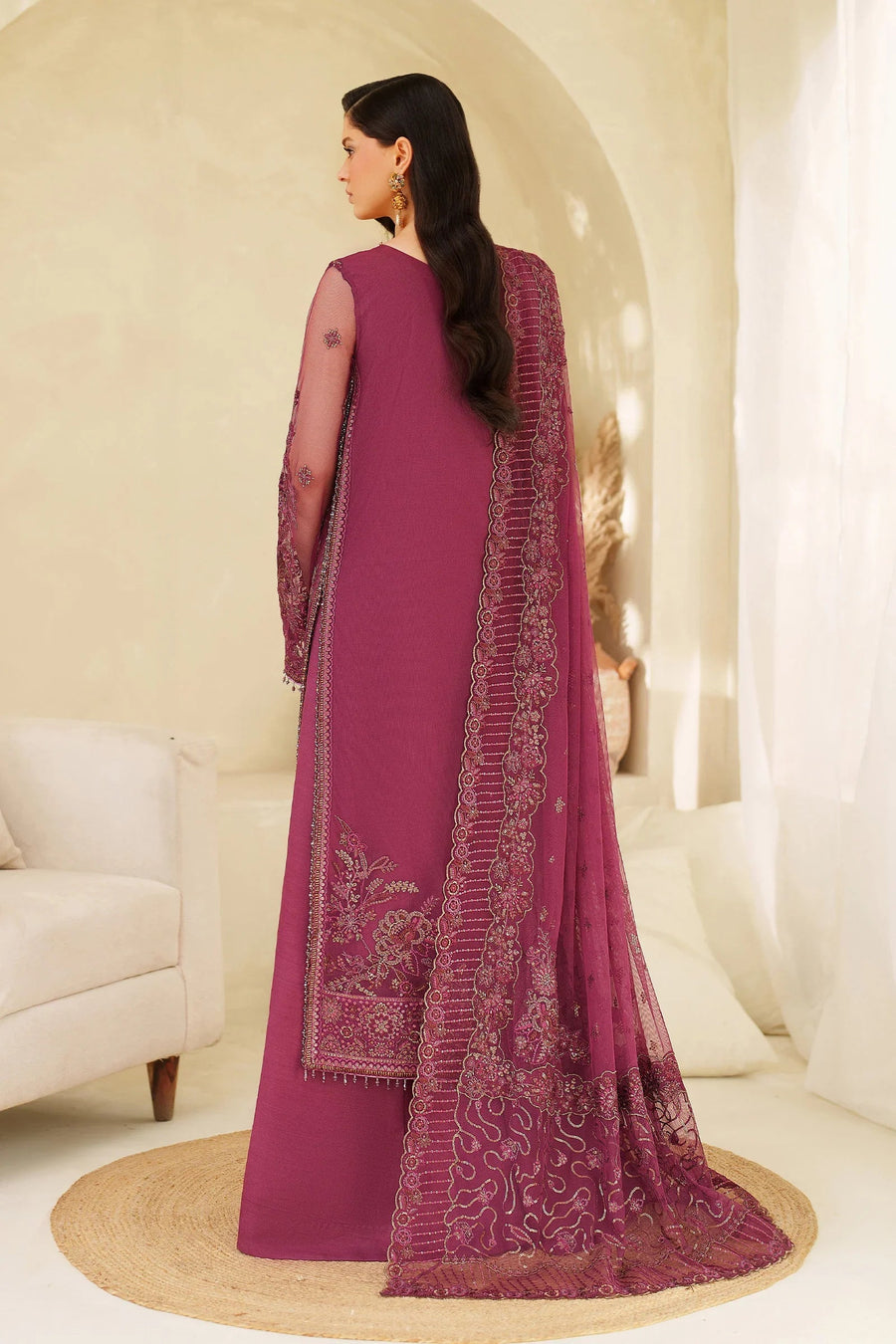 Zarif Meesa Sequins Embroidered Net Unstitched 3Pc Suit - Orila