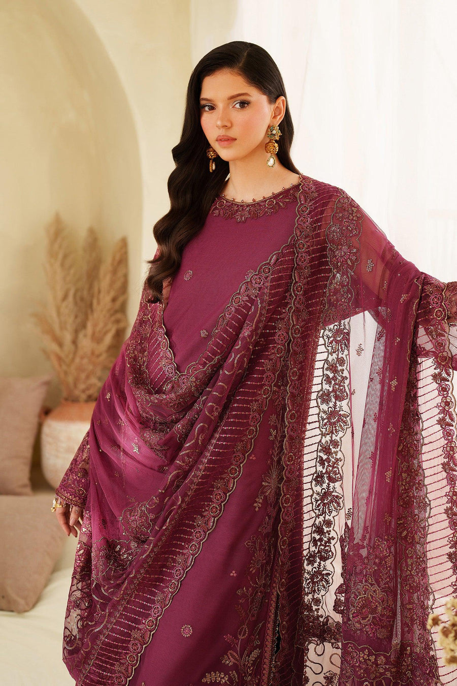 Zarif Meesa Sequins Embroidered Net Unstitched 3Pc Suit - Orila