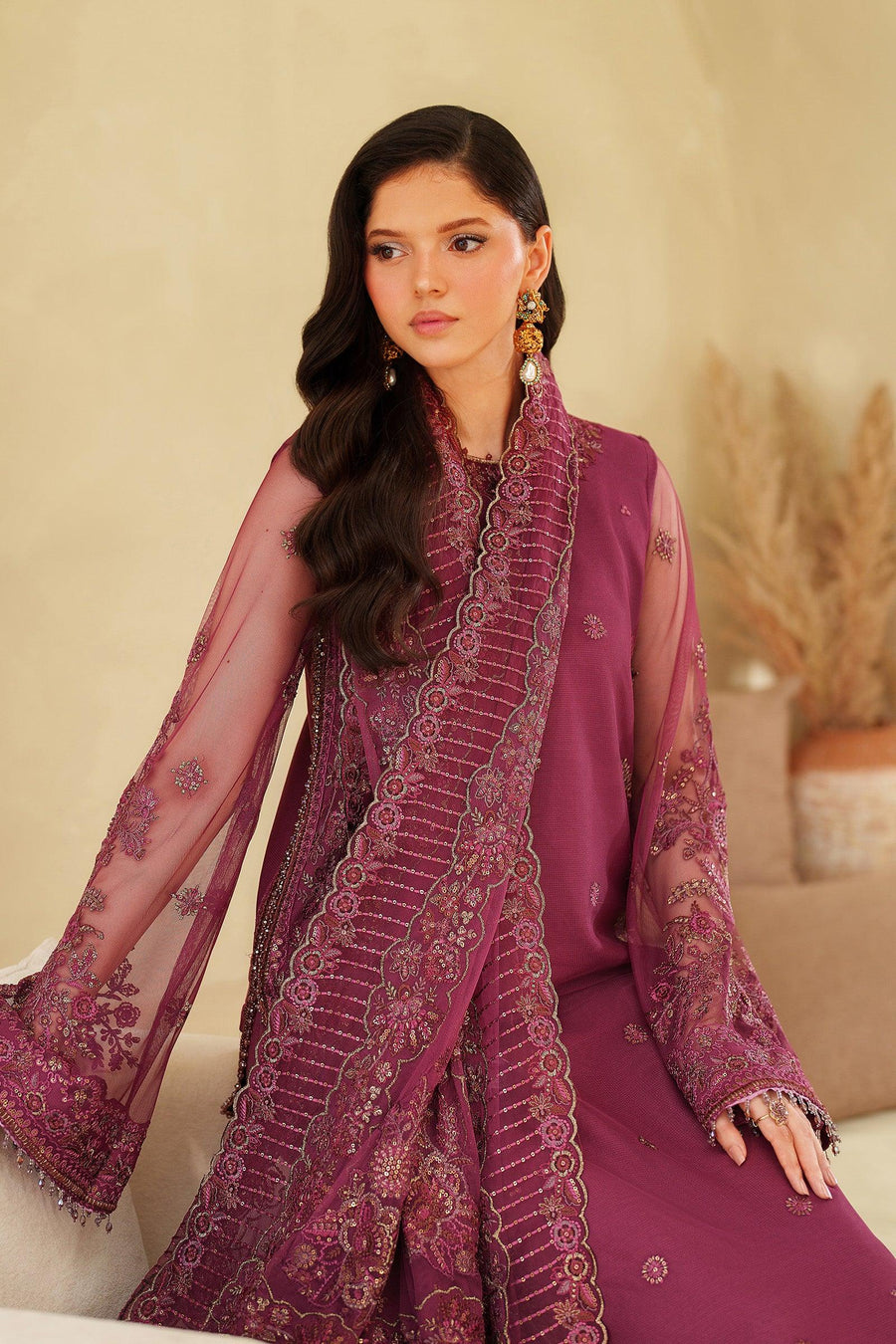 Zarif Meesa Sequins Embroidered Net Unstitched 3Pc Suit - Orila