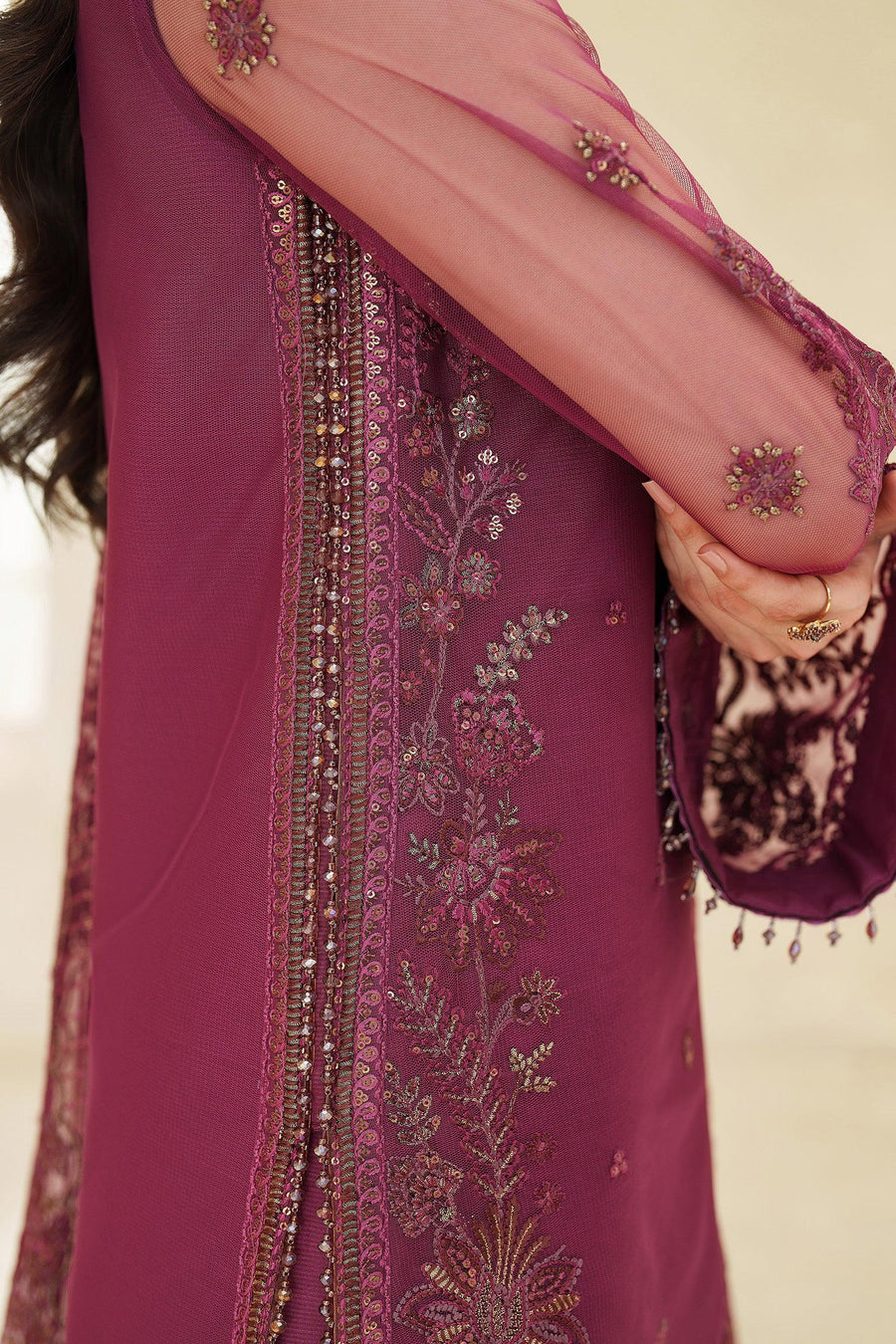 Zarif Meesa Sequins Embroidered Net Unstitched 3Pc Suit - Orila