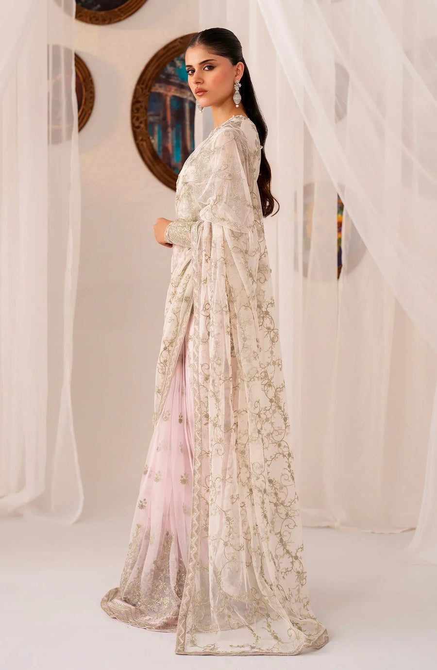 Maheer by Zarif Sequins Embroidered Net Unstitched 3Pc Suit ZMU-01 PEARL