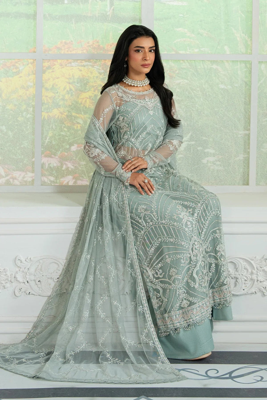 Zarif Inara Sequins Embroidered Net Unstitched 3Pc Suit ZRI-01 RUHYA